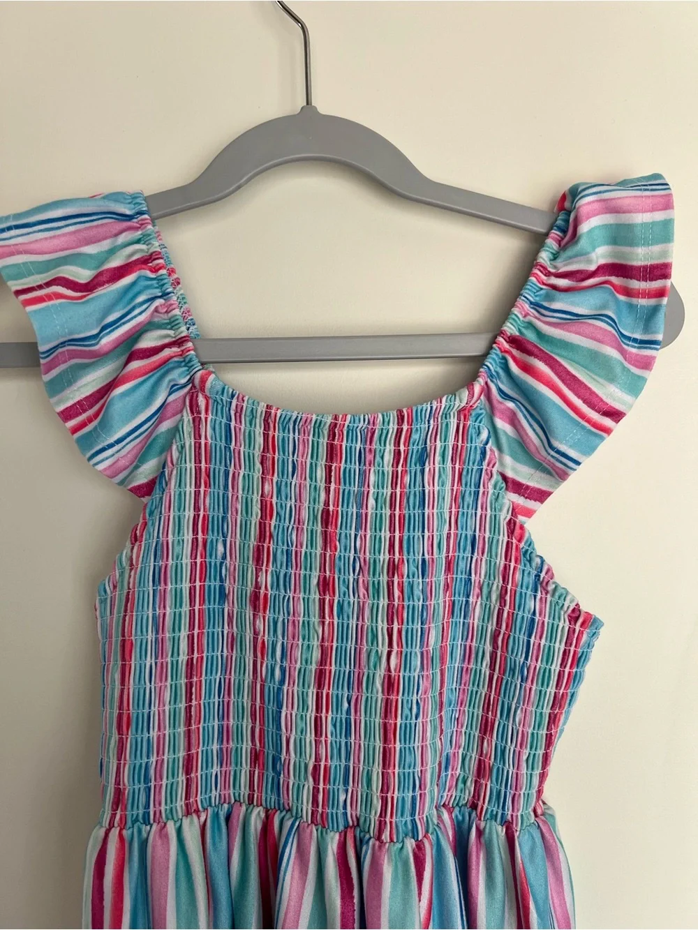Tommy Bahama Girls Striped Smocked Sundress - Pink, Blue & White